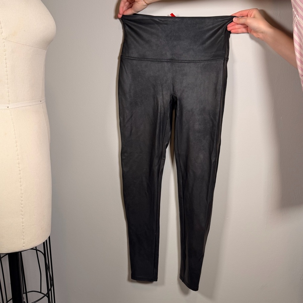 SPANX Black Faux Leather Leggings XL